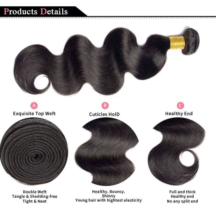 Body Wave Brazilian Weave 100% Natural Black Human Hair Extensions synthetic 3 PCS Bundles