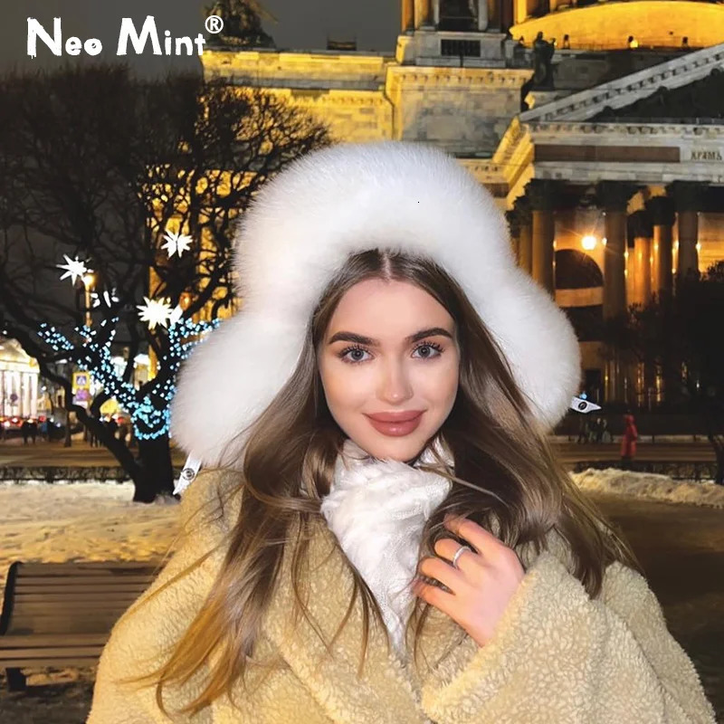 Winter Women Fluffy Furry Faux Fox Fur Bomber Hats Flaps Vintage Y2k Girls Warm Earflap Snow Ski Hat Caps Russian 250806