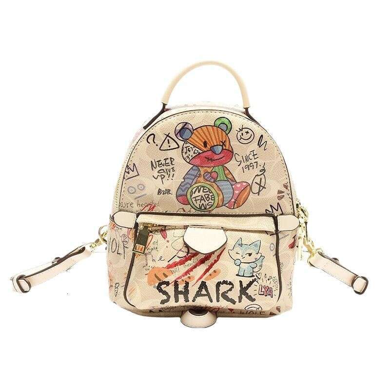 Hong Kong kJhosel Genuine Leather Graffiti Backpack High-End Feel Double Shoulder Bag for Women 202 Fashion