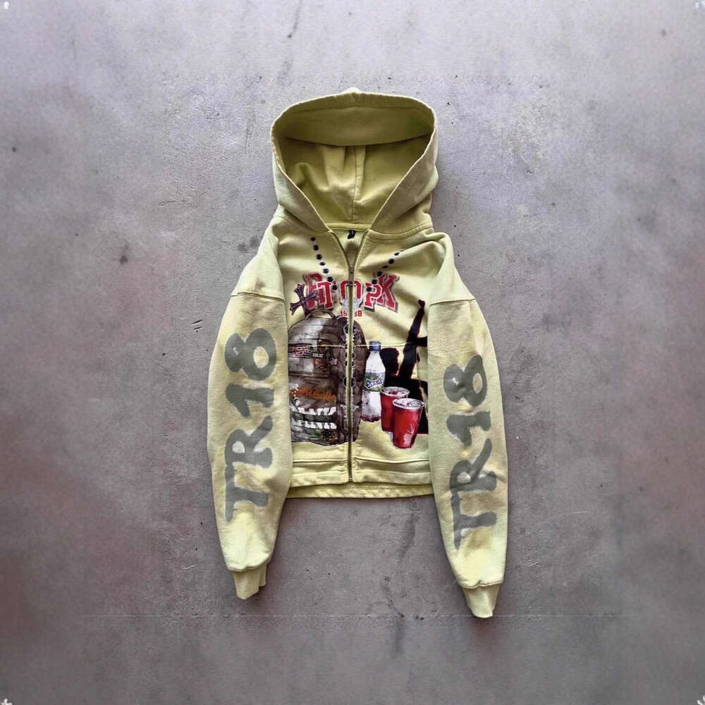 3D Digital Printing Handmade Distressed Tie-Dye Gradient High-End Cool Zipper Hoodie Jacket for Men and Women