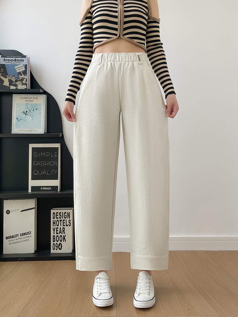 618# Titanium Gold Cotton Curved Knife Pants Elastic Waist Design Slimming and Leg-Lengthening Straight Leg Pants