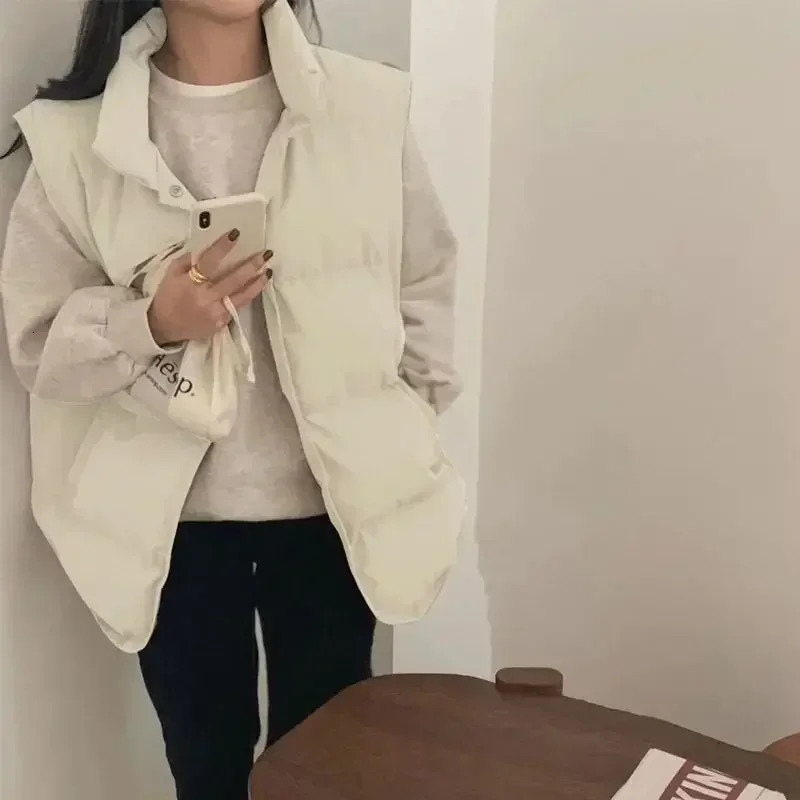 Quilted Puffer Waistcoat Woman Solid Color Outerwear Clothes Fashion Down Vest for Women Cold Warm Korean Style Casual 250804