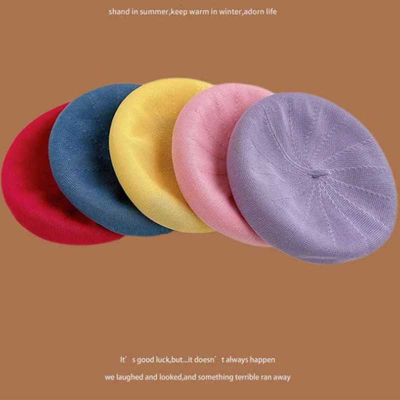Womens Summer Beret Hat Cotton Breathable Knit Slouchy Beanie Solid Color French Retro Fashion C for Women Casual Outfit XJ250807