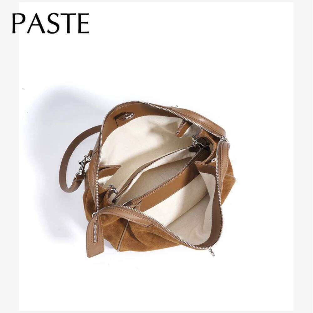 Noble Ins Chic Design High Quality Long-Handle Casual Tote Winter Kakhi Coffee Color Matte Suede + Cow Leather Women Handbag 20250805