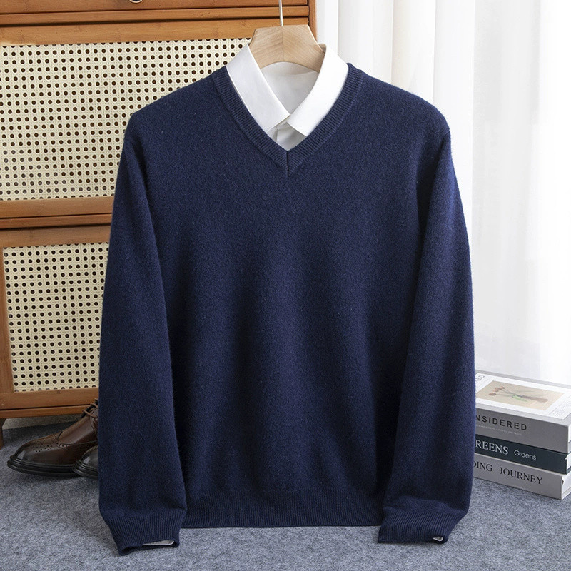 Wool Mens Sweater V-neck Knitted Long Sleeved Pullover Solid Color Casual Fashion Male Spring Cashmere Sweater 240808