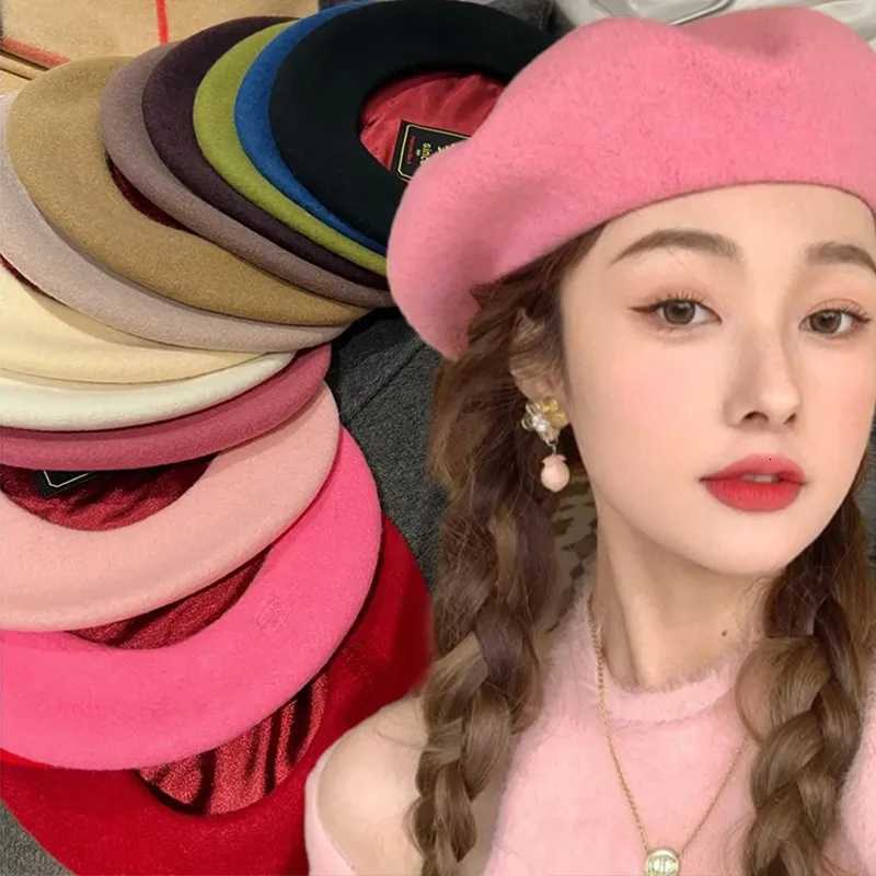 New Multi-color Wool Thick Berets Winter Autumn Artist French Retro Plain Painter Hat for Women Girls Warm Walking Outdoors XJ250807