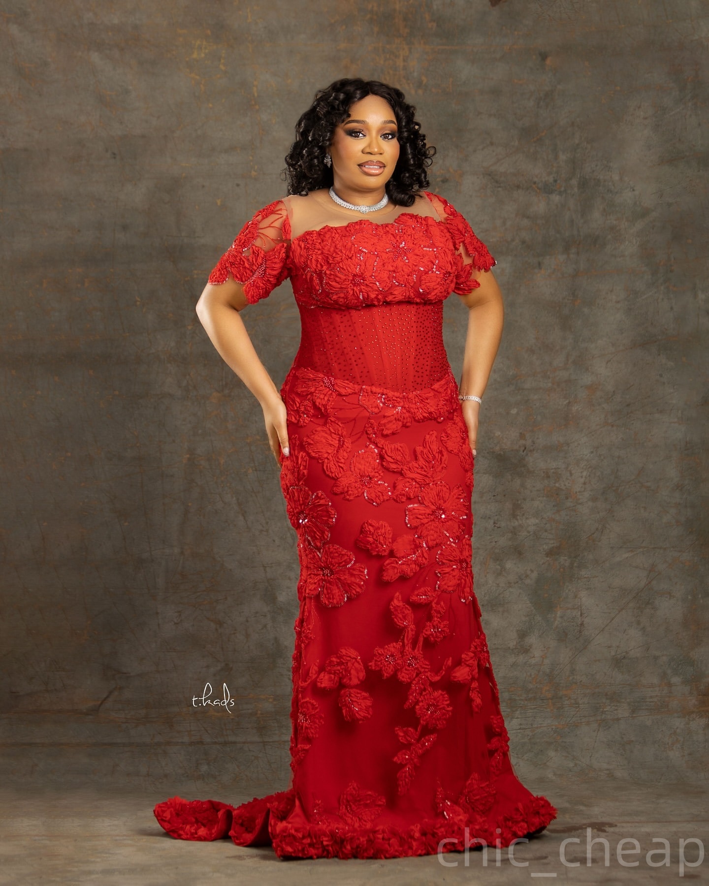 Mermaid Red Prom Dresses 2025 3D Floral Lace Crystals Short Sleeves Evening Formal Party Second Birthday Engagement Gowns Plus Size Dress For Special 