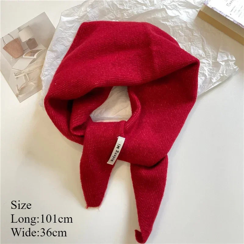 Winter Korea Knitted Triangle Scarf Wool Warm Shawl Scarf Women Neck Protection Smallscarf Cashmere Scarf 250805