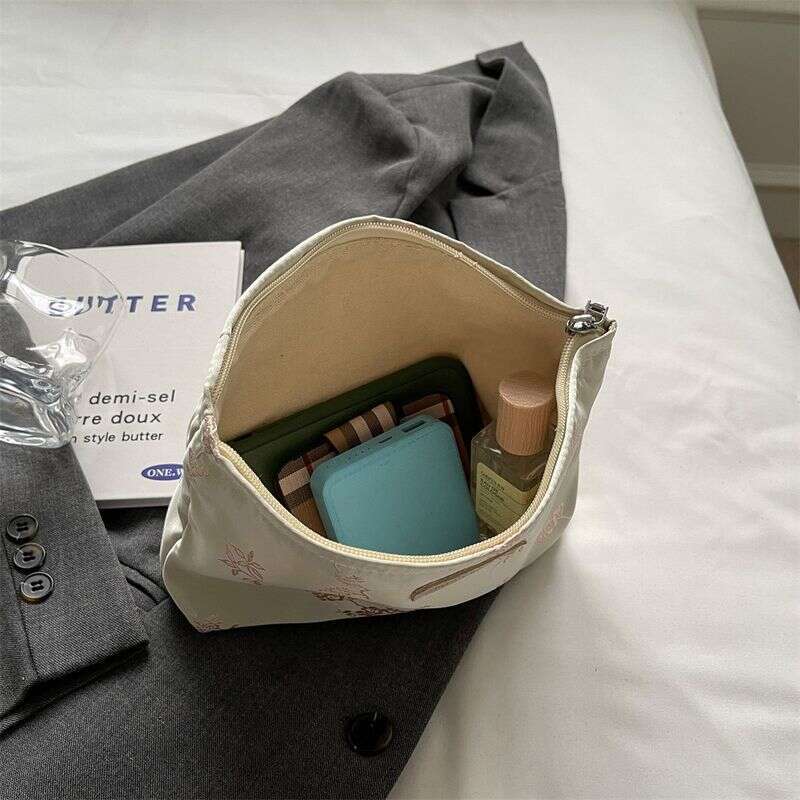 New Chinese Style Embroidery, Hand-Held Lipstick Makeup Bag, Nylon Miscellaneous Storage, Convenient Small Square Bag