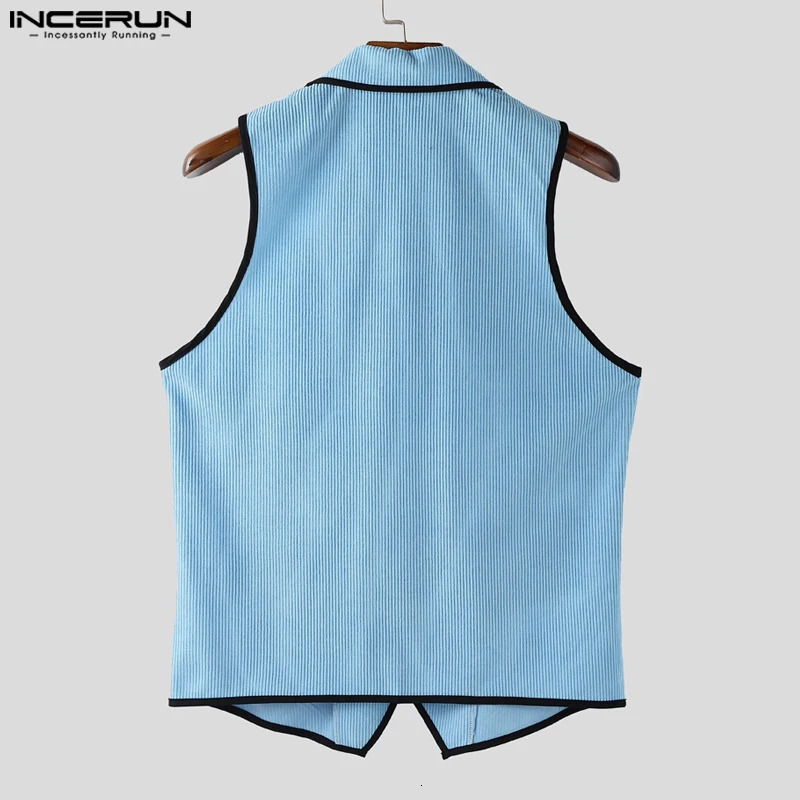 INCERUN Mens Vests Lapel Sleeveless Patchwork Color-block Casual Male Waistcoats Streetwear Button Fashion Men Clothing 250804