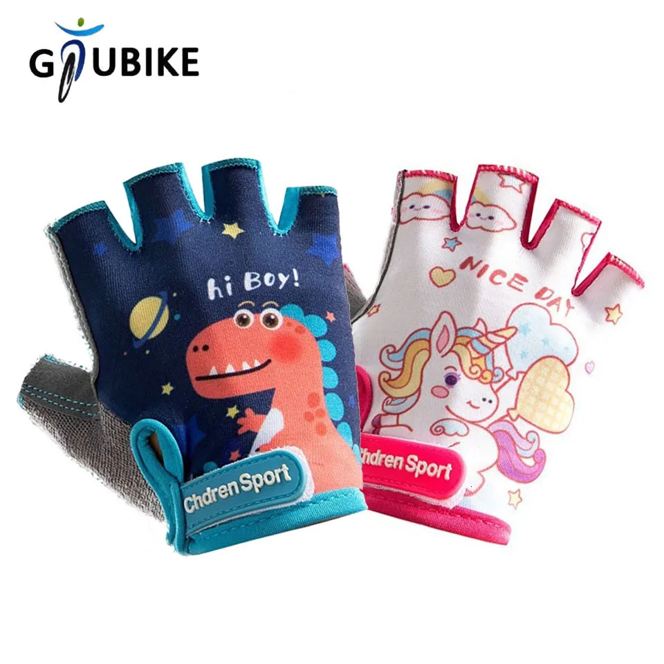 GTUBIKE Childrens Gloves Protective Hand Sports Cycling Half Finger Breathable Cute Doodle Dinosaur Unicorn For 312 Years Old 250729