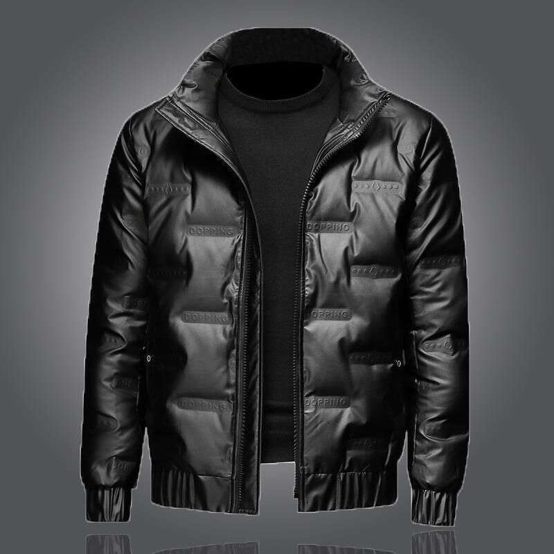 Winter thickened men's trendy fashion stand-up collar shiny Coat warm short jacket