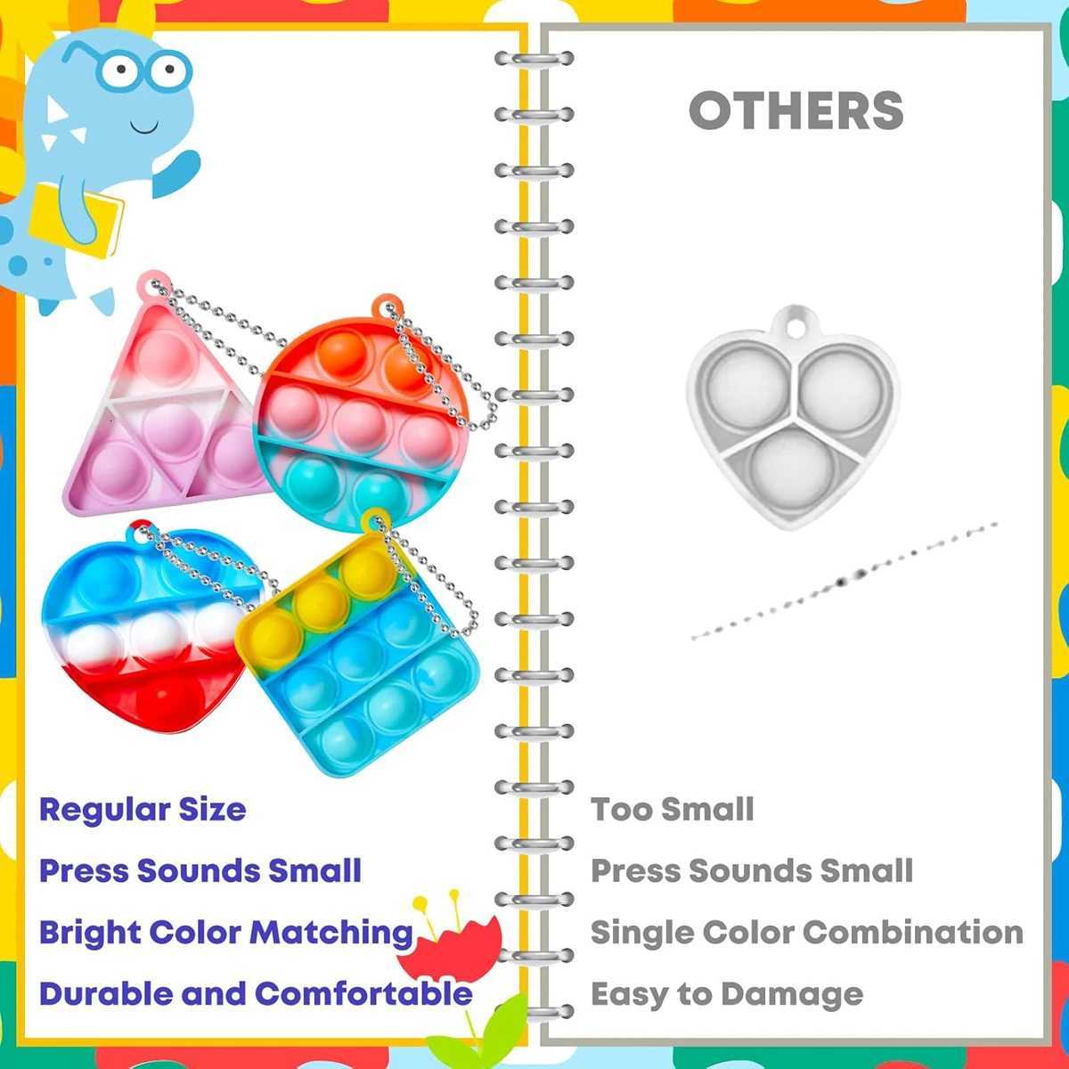 30pcs Pop Keychain It Fidget Toys Bracelet Heart Key Ring Rainbow Sensory Toys Set Bulk Pack Classroom Prizes Party Favors Z250807