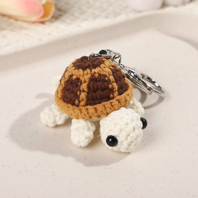 Cute Little Turtle Car Keychain Mini Turtle Handmade Wool Crochet Backpack Hanging Cute Keychain 250807