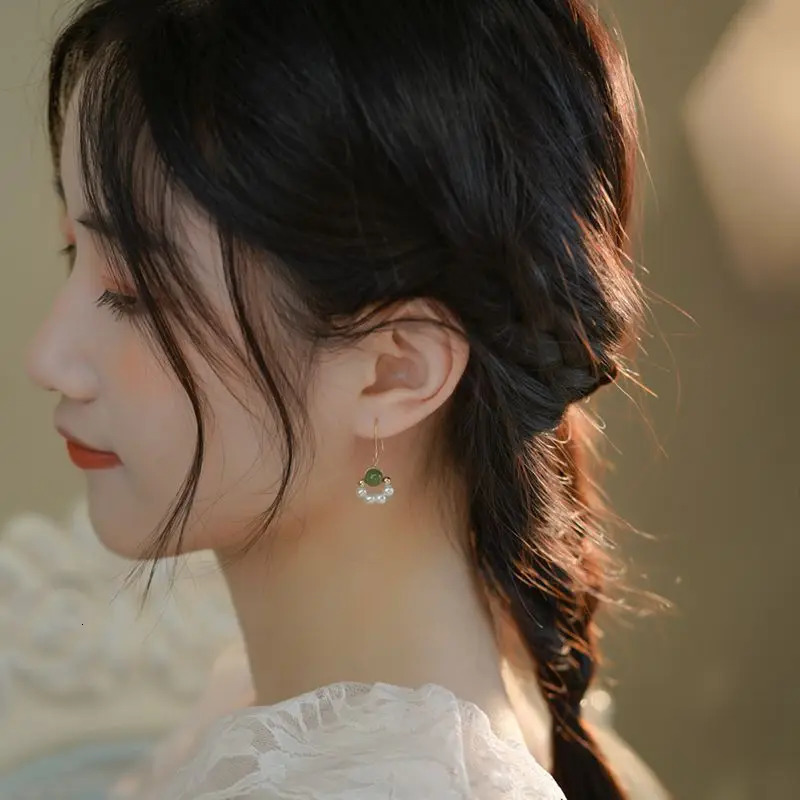 100% Natural Baroque Freshwater Pearl Jade Stone 14K Gold Filled Ladies Drop Earrings Not Allergic For Women Birthday Gifts 250805