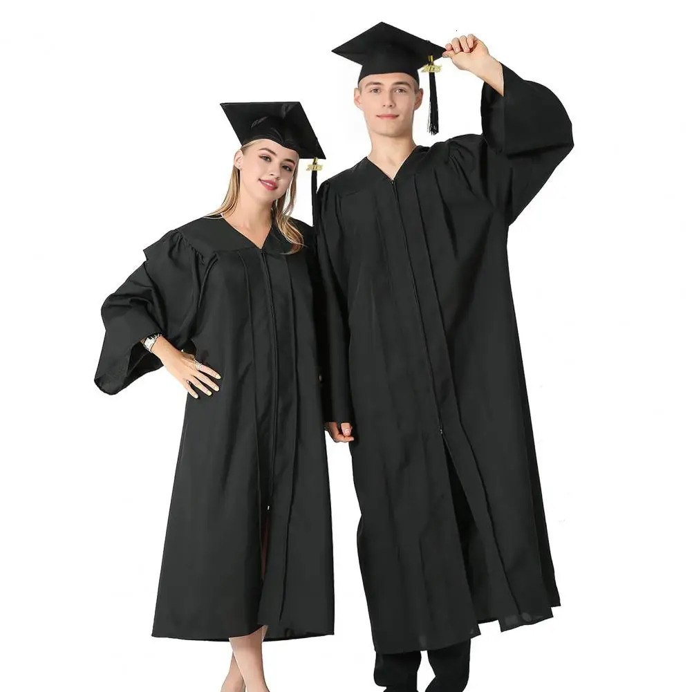 2Pcs 2025 Badge Graduation Gown And Cap Set Women Men Bachelor Degree Ceremony Uniform Academic Dress With Hat 250729