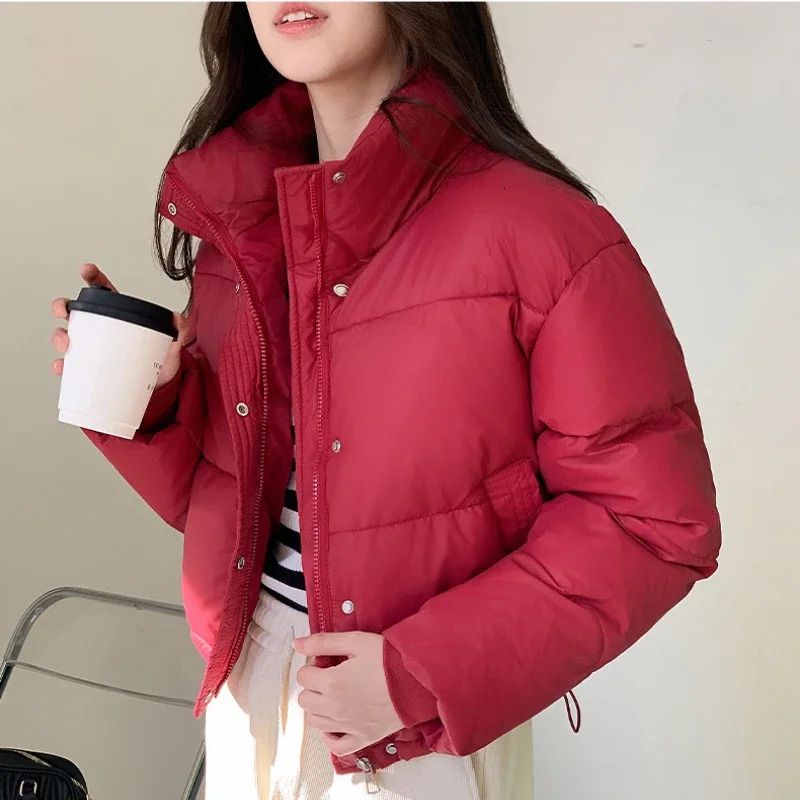 Winter Cropped Jacket Women Clothing Warm Short Puffer Jackets Lightweight Chic Stand Up Collar Student Cotton-padded Jacket 250806