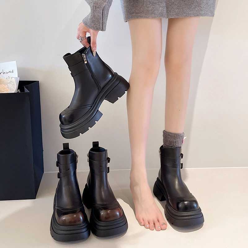 2025 New Womens Fi Boots 35-40 Yards Round Toe Side Zipper Thick Heeled Boots Thick Bottomed Comfortable Commuter Shoes XJ250807