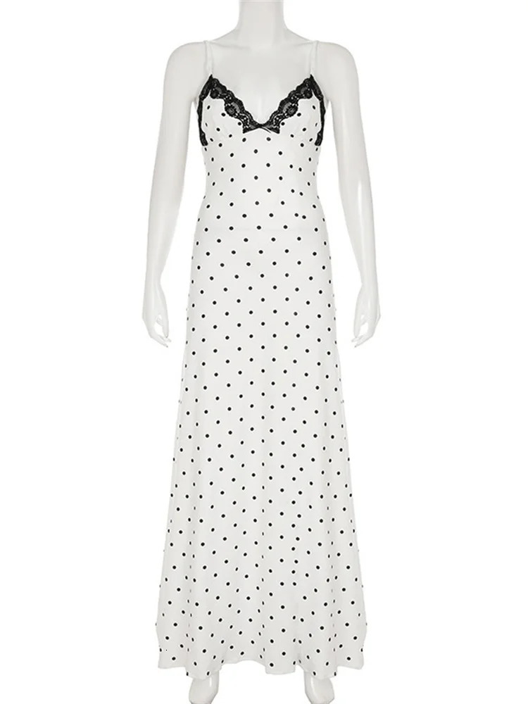 Tossy Lace VNeck Patchwork Maxi Dres Backless High Waist Slim Spaghetti Contrast Party Dress Female Spring Long 250807