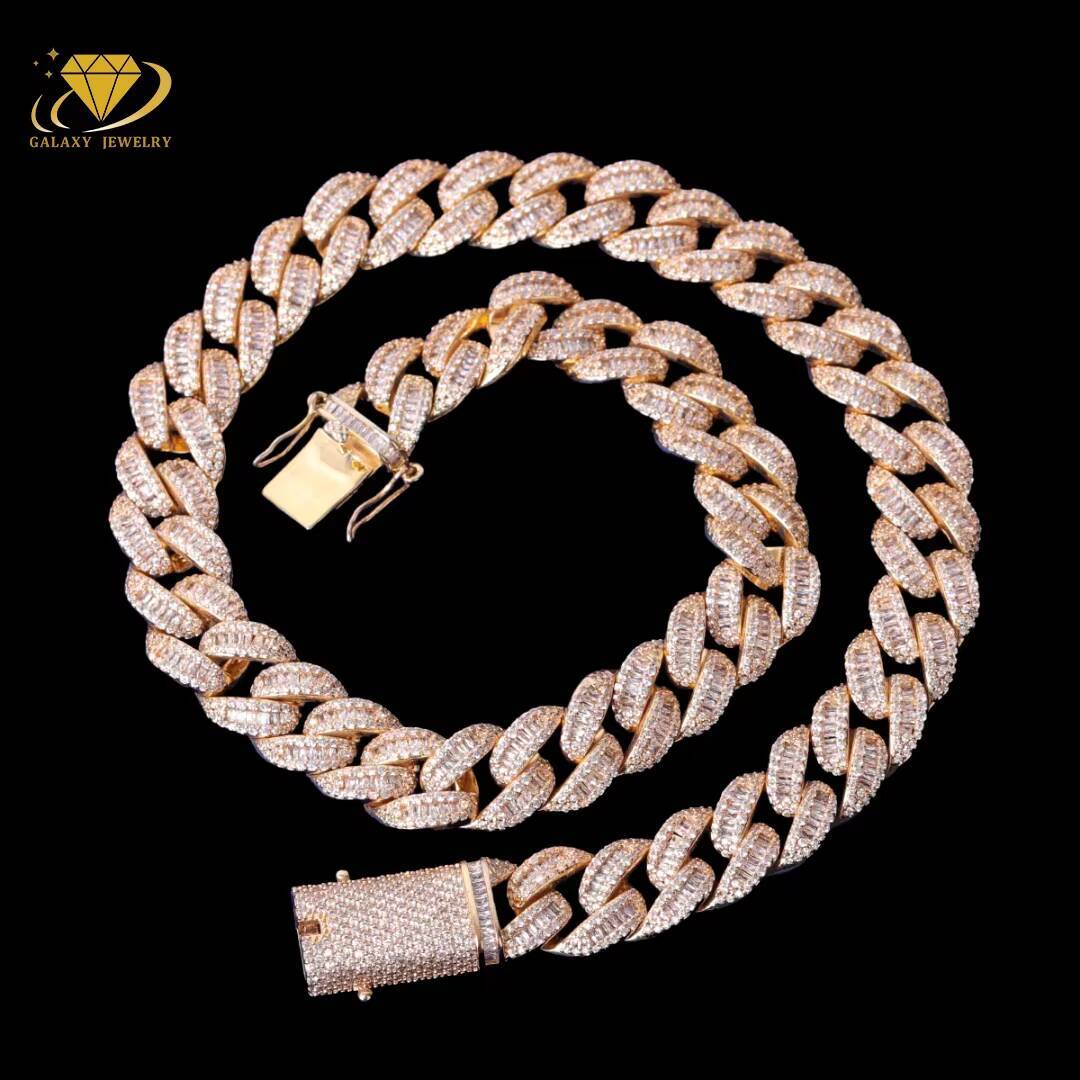 Hot Selling Moissanite Cuban Link Chain Mens Hip Hop Jewelry 14mm Baguette Iced Out Diamond 925 Pure Silver Moon Cuban Chains