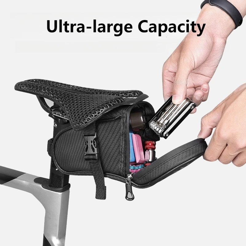 Bike Saddle Bag Bicycle Under Seat Storage Pack for Repair Tool Kits with Reflective Strap for Mountain Road Bike Cycling Accessories