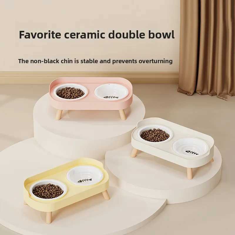 Pet Bowl PP Plastic Double Bowl Anti-killing Bowl Water and Grain Integrated Dog Bowl Cat Dog Water and Grain Bowl Y250806