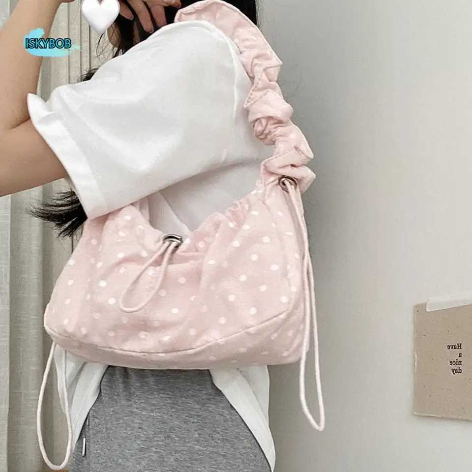 Versatile Polka Dot Underarm Bag Korean Style Lightweight Drawstring Shoulder Bag Clutch Purse Large Capacity Z250807