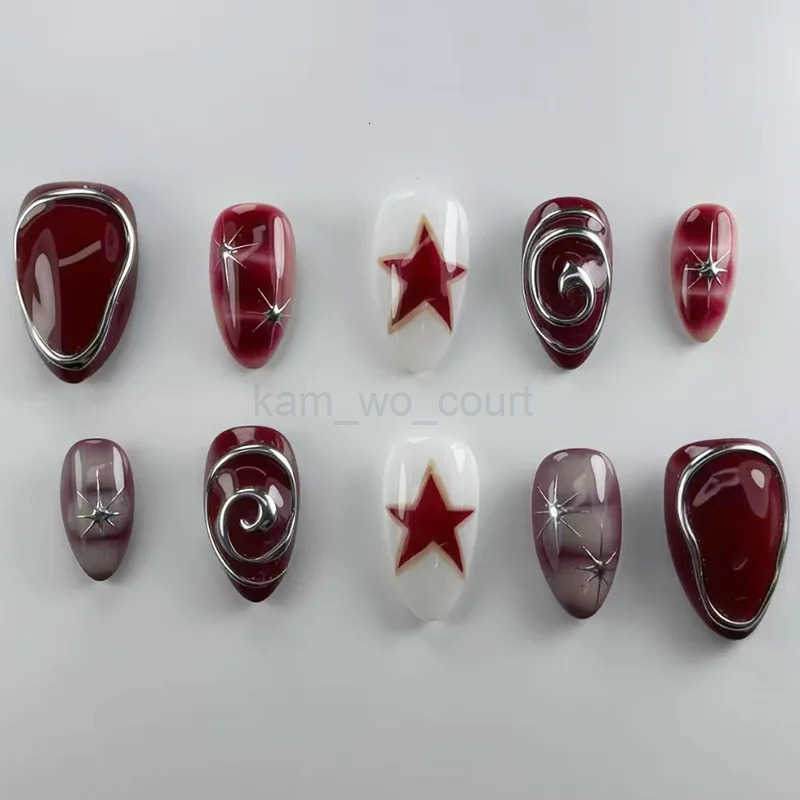 24pcs Gradient Pink Almond False Nail Tips Wearable Cats Eye Smudge Design Nails Set Press on Sweet Butterfly Flower Fake Nails M250807