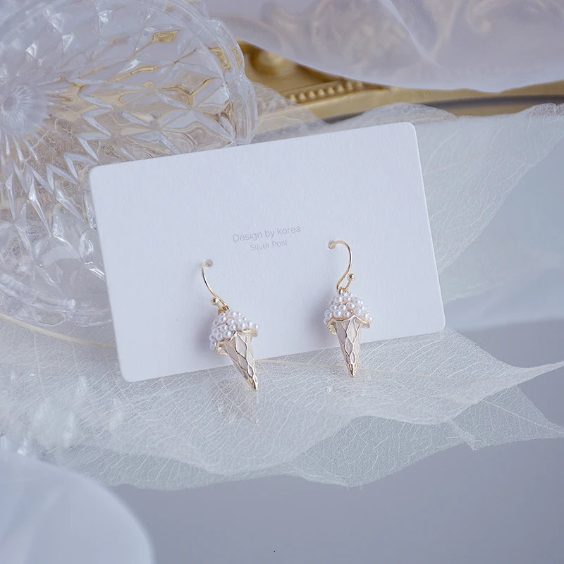 Korean Delicate Texture Full Pearl Ice Cream Earring Cute Creative 14K Platedl Gold Drop Earring Minimalist Tiny Brincos Jewelry 250805