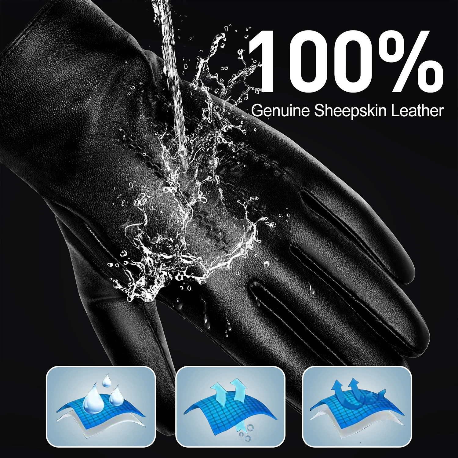 BISON DENIM Sheepskin Leather Gloves for Men Winter Warm Cashmere Lined Touchscreen Sport Gloves for Running Cycling Ski Driving 250806