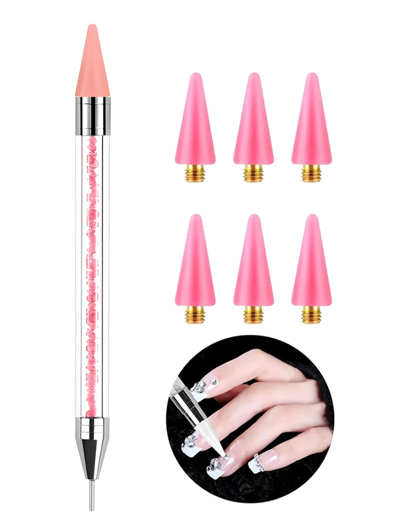 Rhinestone Picker Dotting Pen with 6 Wax Tips Dual-Ended Manicure Nail Art DIY Decoration for Rhinestones and Gemstones 250805