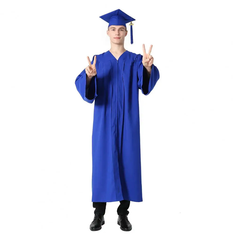 Graduation Outfit Arts Student Robe with V Neck Hat Bachelor Uniform for Doctor Party Knee Length Long 250729