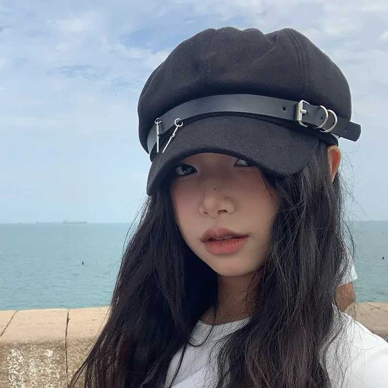 2025 Women Harajuku Gothic Lolita Beret Hat C Y2K Girl Fashion Black Punk Cross Hats Handmade Decorative Beret Hats Wholesale XJ250807