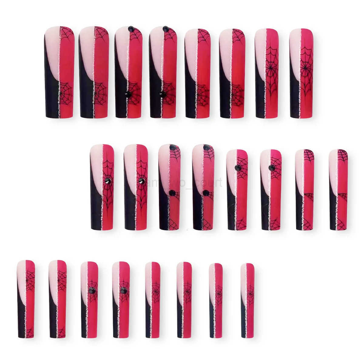 24pcs Extra Long Ballet Fake Nails Red Black Color Decoration False Nails Full Cover Wearable Halloween DIY Press On Nails M250807