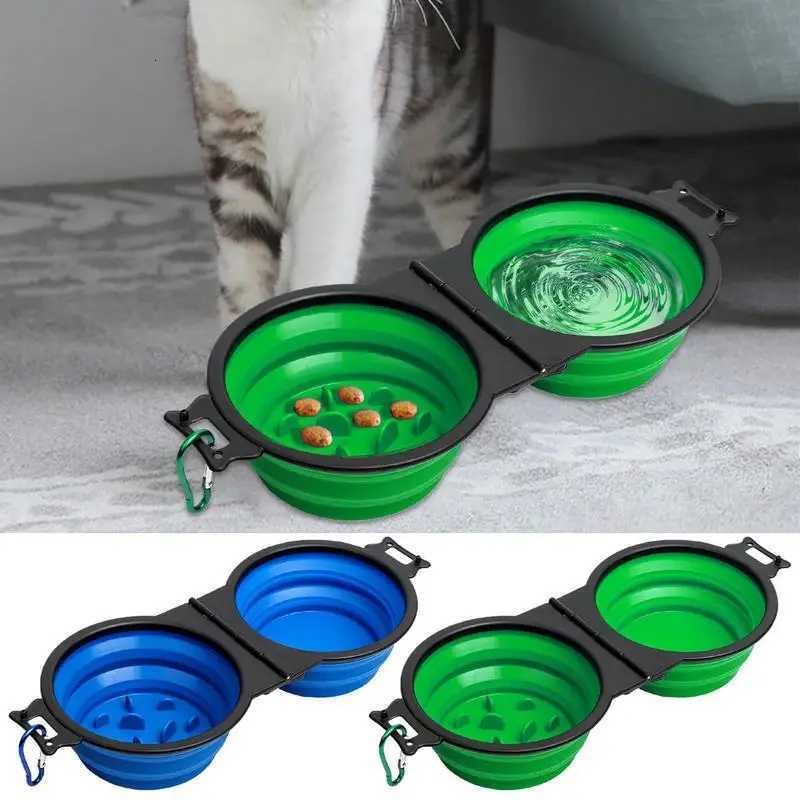 Travel Dog Bowls Foldable Travel Bowl For Dog Food Water Slow Pet Food Water Feeder With Lock Clips For Walking Hiking Camping Y250806