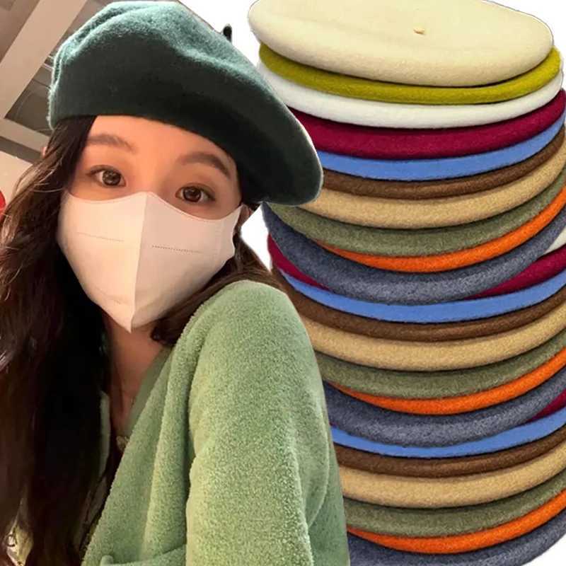 New Multi-color Wool Thick Berets Winter Autumn Artist French Retro Plain Painter Hat for Women Girls Warm Walking Outdoors XJ250807
