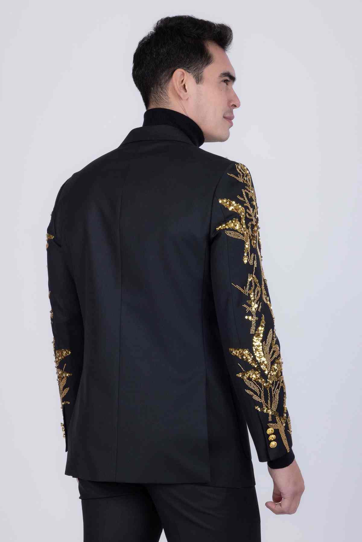 Handsome 2 Pieces Men Suits Peaked Lapel Double Breasted Pants Sets Sequins Beadeds Classic Fit Groom Wedding Tuxedos Custom Made