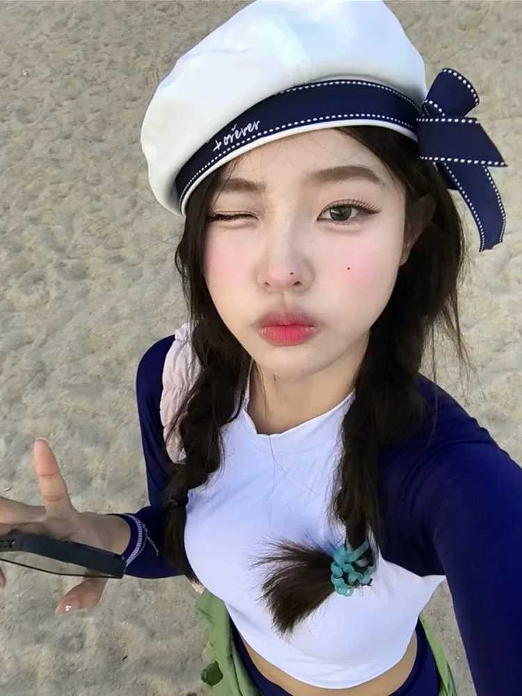 Japanese School Style Cute Beret Summer Lightweight Sailor Hat Black White Preppy Uniform C Kaii Fashion Accessory XJ250807