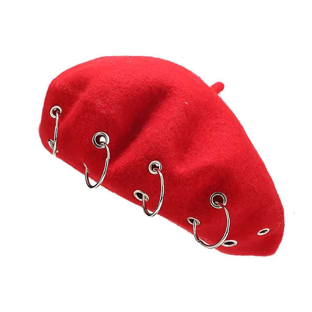 Fashion Winter Berets for Women Girl Punk Rock Style Iron Rings Beret Cs Retro Wool Hats Black Woolen Painter Cs XJ250807