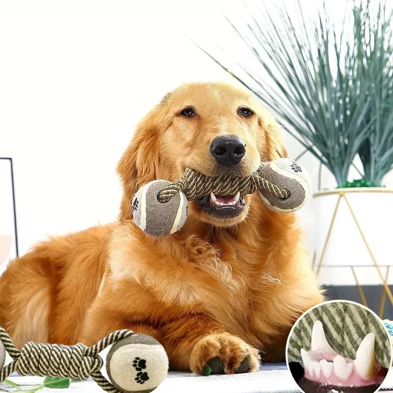 Pets Chew Toy Cotton Rope Tennis Dumbbell Rubbertoy Ball Medium Large Dog Interactive Toy Animal Playing Supplies 250804