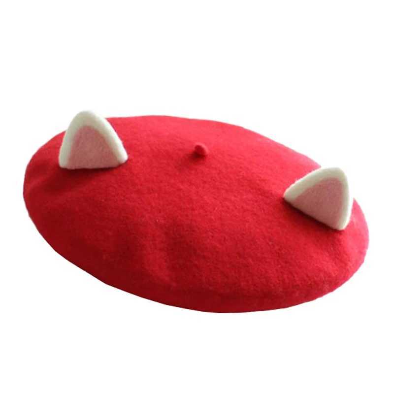 Women Painter Hat Handmade Wool Cat Ears Creativity Cute Autumn Winter Hat Costume Wool Felt Cartoon Funny Beret XJ250807