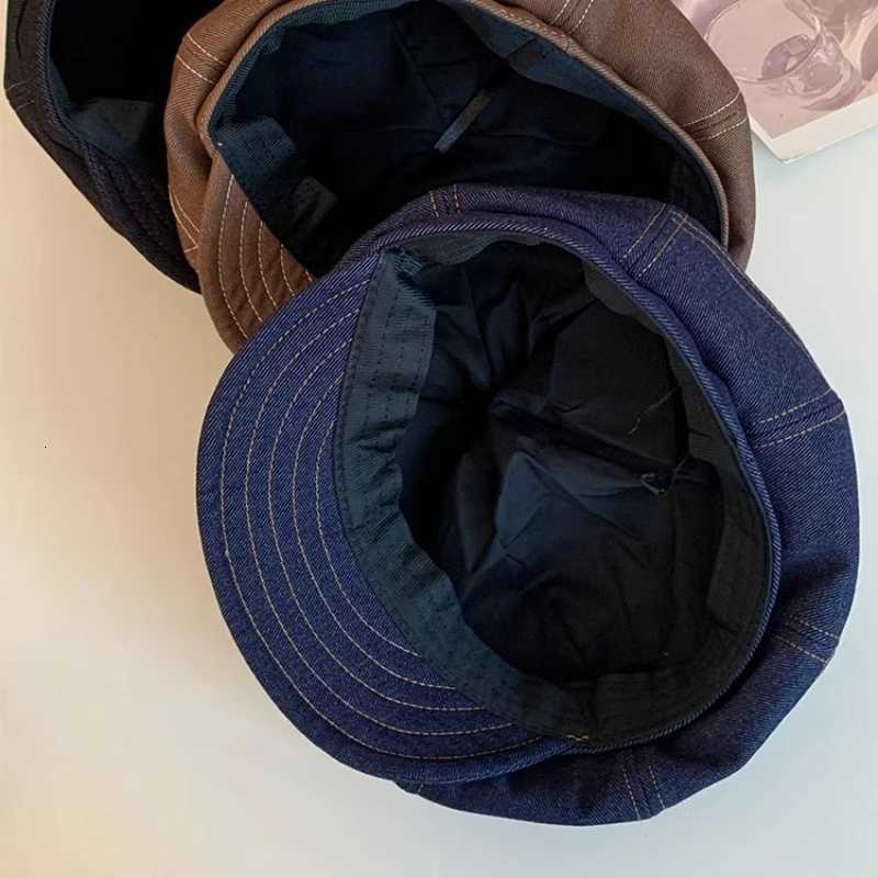 Janese Retro Literary Denim Newsboy Hats Women Show Face Small Summer and Autumn Travel Casual Versatile Octagonal Berets XJ250807