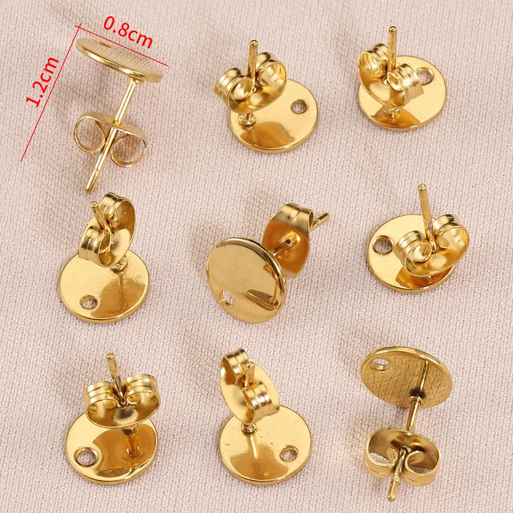 10pcs No Fade Stainless Steel Round Blank Post Earring Studs Base Pins With Plug Ear Back for Jewelry Making DIY Supply 250804