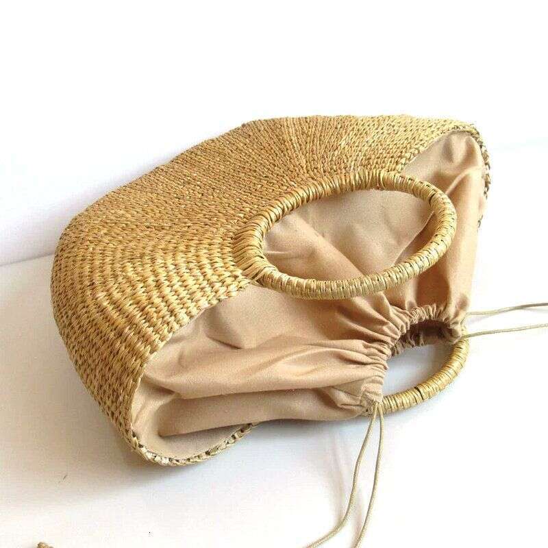Yellow Grass Half-Round Handbag Simple Solid Color Straw Casual Vacation Beach Woven Bag