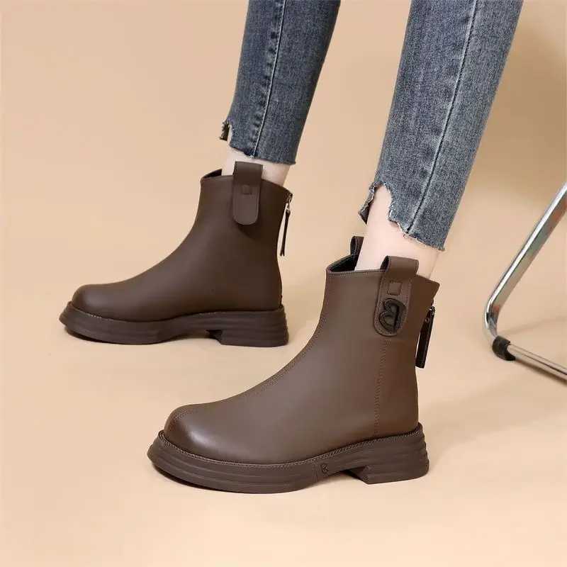 Female Short Shoes Platform Womens Ankle Boots Chelsea Brown Booties Round Toe Fur Leather Chunky Y2k New in Boot Goth Footwear XJ250807