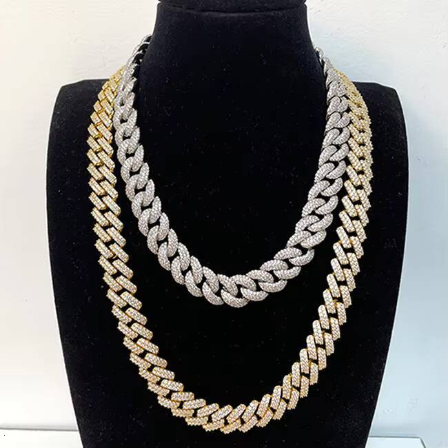 Wonderful Detail 925 Silver Bling Jewelry 13mm 15mm 18mm Free Fire Moissanite Diamond 2row Hip Hop Cuban Link