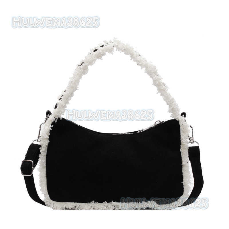 2024 Autumn/winter New Fashionable Lamb Wool Large Capacity Shoulder Bag Trendy Splicing Underarm Bag Hairy Bag Womens Bag H250806