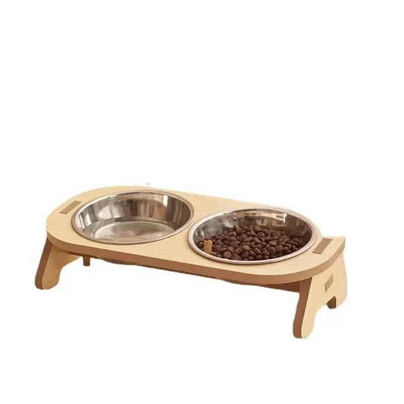 New Pet Supplies Anti-slip Stainless Steel Bowl for Pet Dog Cat Bowl Feeder with Wood Stand Tilt Dog Food Bowl Cat Accessories Y250806