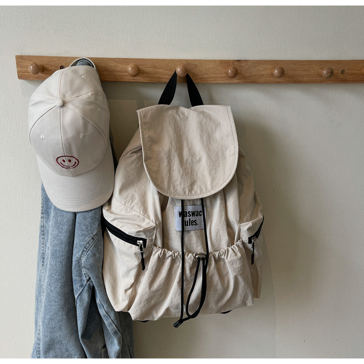 Free shipping designer 2025 New Summer Backpack Drawstring Adjustable Black Khaki Nylon Backpack Large Capacity Lightweight