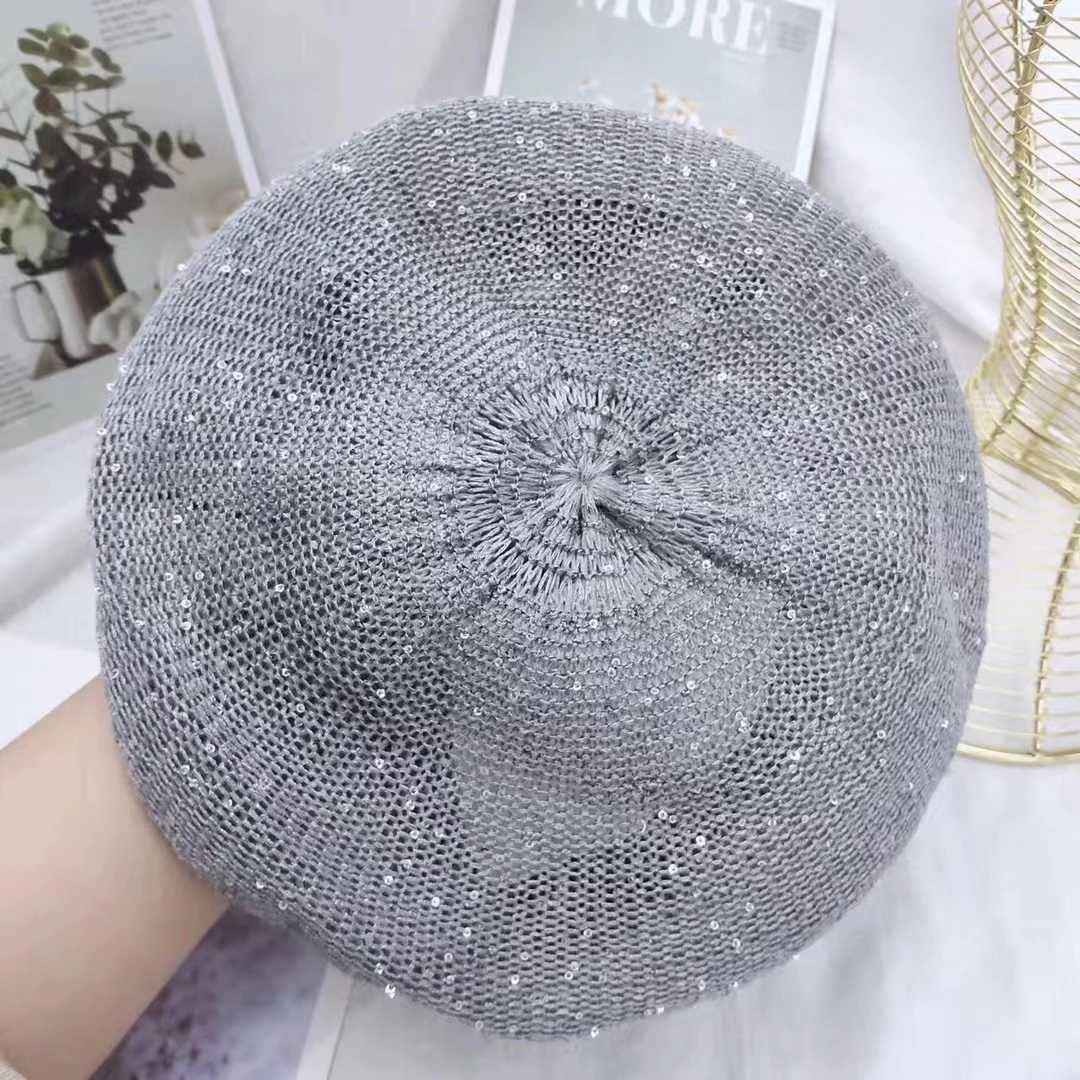 2023 Summer Fashion Beret for Women with Breathable Linen Sequin Design Thin Literary Temperament Artist Hat Mushroom Hat XJ250807